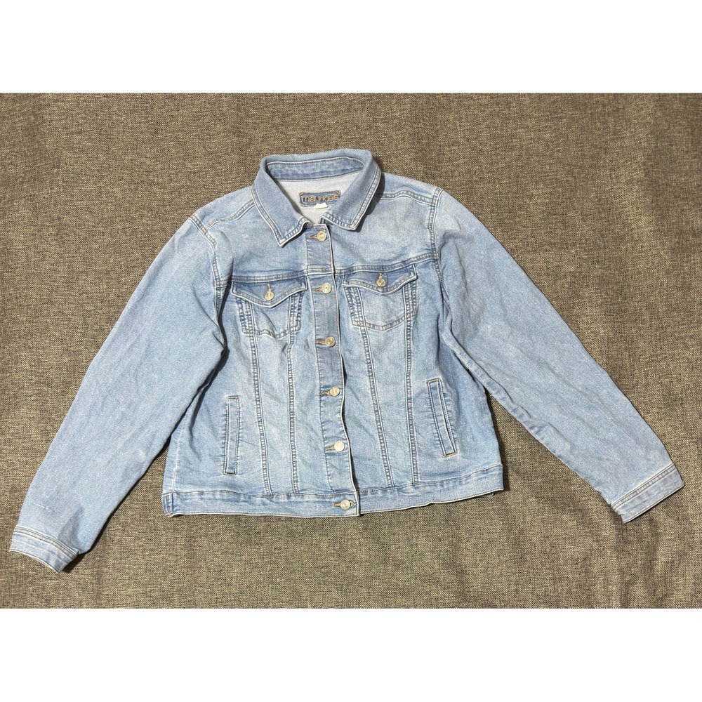 Maurices Womens 0X Jean Jacket Light Wash Stretch Denim Button Up